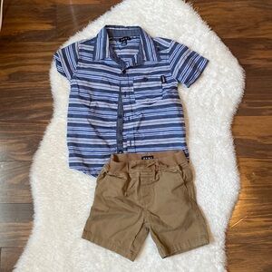 DKNY short sleeve striped button down and shorts 2t